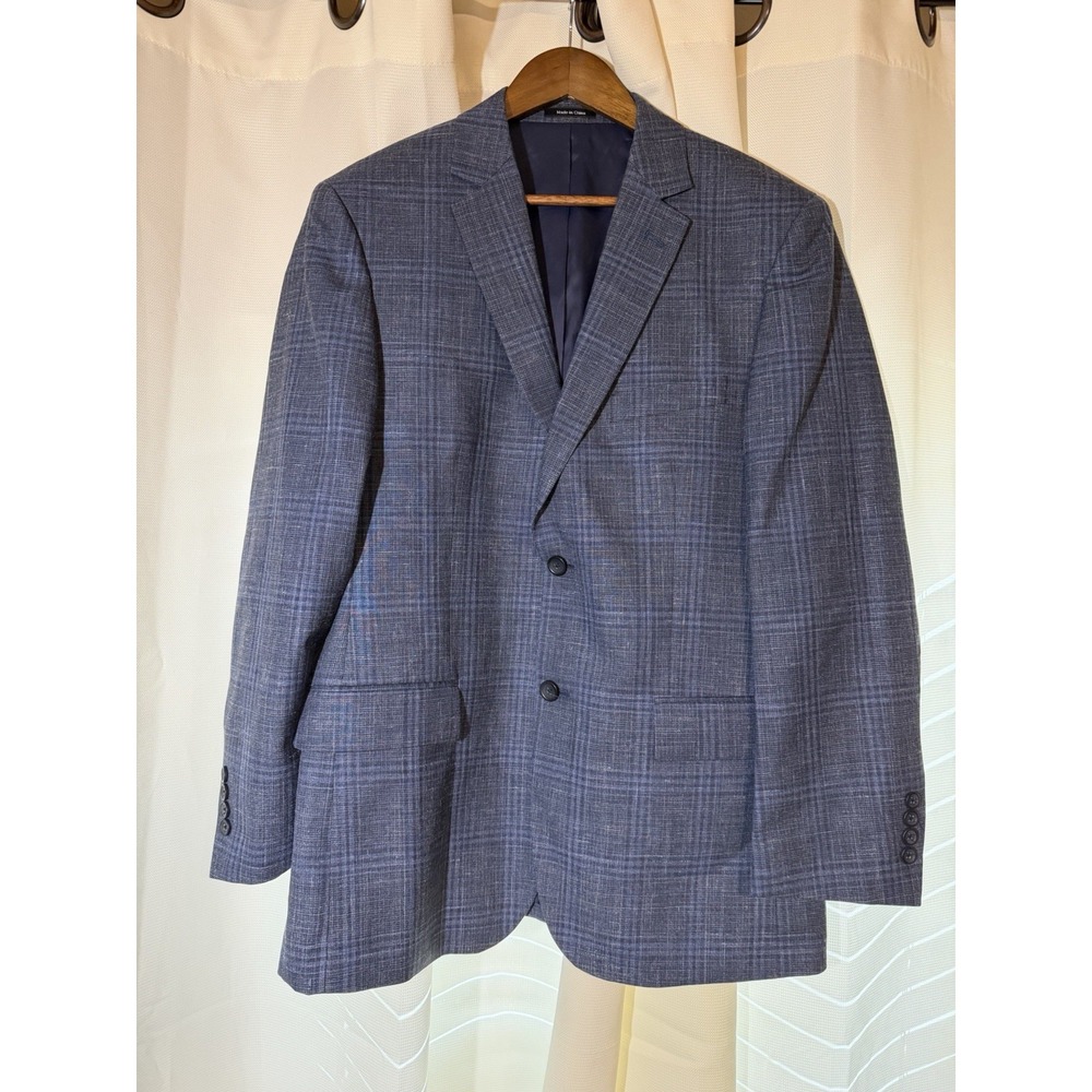 Pronto Uomo Platinum 40R Blue Plaid Sport Coat Wool Silk Linen 2 Button Blazer - Picture 1 of 14